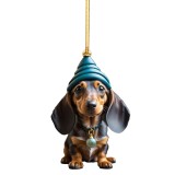 Christmas Fun Dachshund Dog Car Decoration Pendant Acrylic Flat Car Interior Christmas Tree Pendant