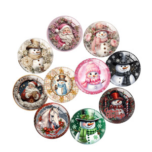 20MM Christmas  Snowman  Santa Claus  Horse  Print glass snap button charms