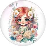 20MM  girl  Pretty Flower Fairy  Print glass snap button charms