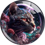 20MM Cat  pattern Print glass snap button charms