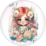 20MM  girl  Pretty Flower Fairy  Print glass snap button charms