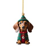 Christmas Fun Dachshund Dog Car Decoration Pendant Acrylic Flat Car Interior Christmas Tree Pendant