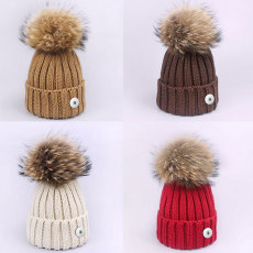 Knitted hat, wool ball, warm autumn and winter wool hat fit 20MM Snaps button jewelry wholesale