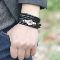 Simple retro woven personalized leather bracelet fit 20mm snaps  jewelry