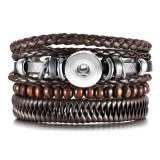Simple retro woven personalized leather bracelet fit 20mm snaps  jewelry