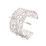 Stainless steel oil pressure opening wide cut geometric punch pattern bracelet