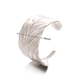Stainless steel oil pressure opening wide cut geometric punch pattern bracelet