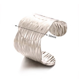 Stainless steel oil pressure opening wide cut geometric punch pattern bracelet
