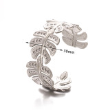 Stainless steel oil pressure opening wide cut geometric punch pattern bracelet