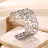 Stainless steel oil pressure opening wide cut geometric punch pattern bracelet