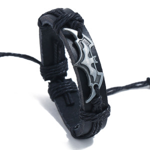Braided cowhide alloy anime bat bracelet
