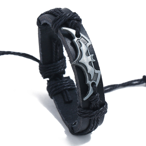 Braided cowhide alloy anime bat bracelet