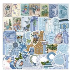50 pieces of blue retro Christmas graffiti stickers, water cup computer decoration stickers, waterproof stickers