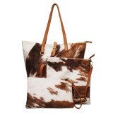 PU Cotton Plush Super Soft Cow Pattern Three Piece Makeup Handbag Fashion One Shoulder Handbag