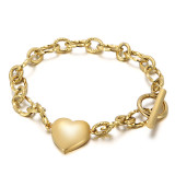 Valentine's Day Splice Chain Hollow Heart love Pendant OT Buckle Stainless Steel Bracelet