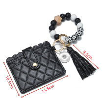 Silicone bead bracelet card bag bracelet diamond geometric leather wallet keychain fit  20MM Snaps button jewelry wholesale
