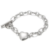 Valentine's Day Splice Chain Hollow Heart love Pendant OT Buckle Stainless Steel Bracelet