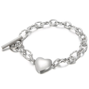 Valentine's Day Splice Chain Hollow Heart love Pendant OT Buckle Stainless Steel Bracelet