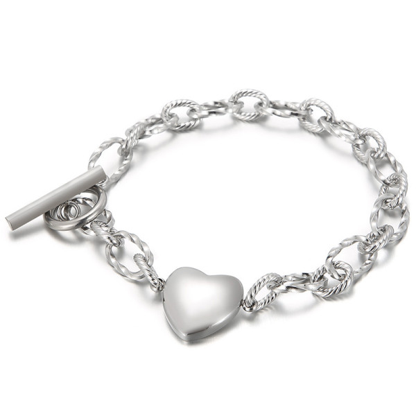 Valentine's Day Splice Chain Hollow Heart love Pendant OT Buckle Stainless Steel Bracelet