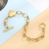 Valentine's Day Splice Chain Hollow Heart love Pendant OT Buckle Stainless Steel Bracelet