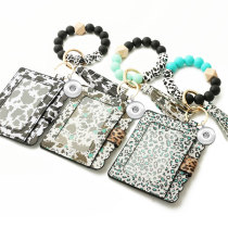Silicone Beaded Card Bag Western Style Cowhead Bag Card Bag Keychain Wallet fit  20MM Snaps button jewelry wholesale