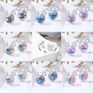 Cartoon Star Baby Stitch Time Gem Mickey Shaped Earrings