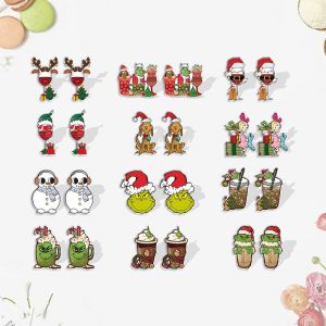 Christmas Snowman Green Hair Monster Grinch Resin Earrings