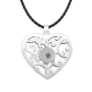 Stainless Steel Love Flower Pendant Leather Chain Necklace fit 20MM chunks snaps jewelry