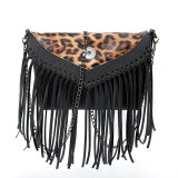 Spliced leopard print tassel chain single shoulder diagonal cross bag fit 20MM Snaps button jewelry wholesale
