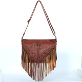Riveted soft skin tassel bag, single shoulder diagonal span bag
