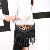 Spliced leopard print tassel chain single shoulder diagonal cross bag fit 20MM Snaps button jewelry wholesale