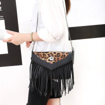 Spliced leopard print tassel chain single shoulder diagonal cross bag fit 20MM Snaps button jewelry wholesale