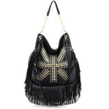 Rivet soft leather tassel bag, hand-held single shoulder diagonal cross large bag