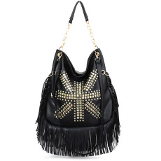 Rivet soft leather tassel bag, hand-held single shoulder diagonal cross large bag