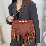 Riveted soft leather trendy casual tassel single shoulder diagonal span bag fit 20MM Snaps button jewelry wholesale