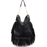 Rivet soft leather tassel bag, hand-held single shoulder diagonal cross large bag