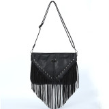 Riveted soft skin tassel bag, single shoulder diagonal span bag