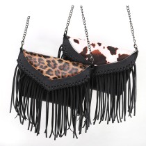 Leopard fringe bag chain single shoulder diagonal cross bag