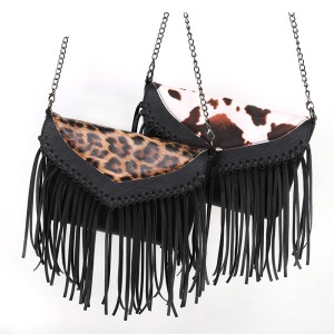 Leopard fringe bag chain single shoulder diagonal cross bag