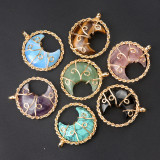 Natural crystal agate wrapped silk moon pendant