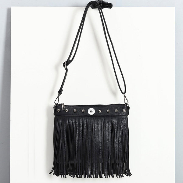 Fashionable soft leather rivet tassel bag, single shoulder diagonal cross bag, large bag fit 20MM Snaps button jewelry wholesale