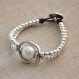 Vintage alloy pearl leather handmade beaded bracelet