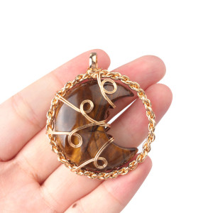 Natural crystal agate wrapped silk moon pendant
