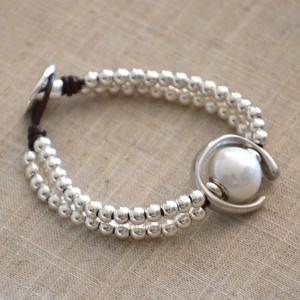 Vintage alloy pearl leather handmade beaded bracelet