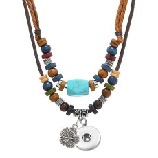 Bohemian turquoise flower pendant with multiple layered necklaces fit 20MM Snaps button jewelry wholesale