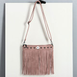 Fashionable soft leather rivet tassel bag, single shoulder diagonal cross bag, large bag fit 20MM Snaps button jewelry wholesale