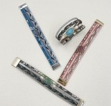 Multi layer PU leather pure natural hexagonal stone magnetic buckle bracelet with small floral style green pine multi row metal bracelet
