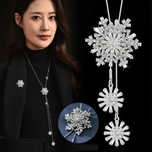 Christmas snowflake sweater chain with swirling tassels long necklace