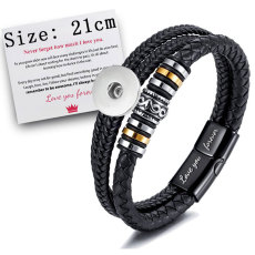 Leather handmade cowhide woven multi-layer men's leather bracelet, vintage alloy bracelet fit 20mm snaps  jewelry