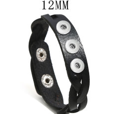 Knitted leather colored bracelet with adjustable retro leather bracelet fit 12MM Snaps button jewelry wholesale